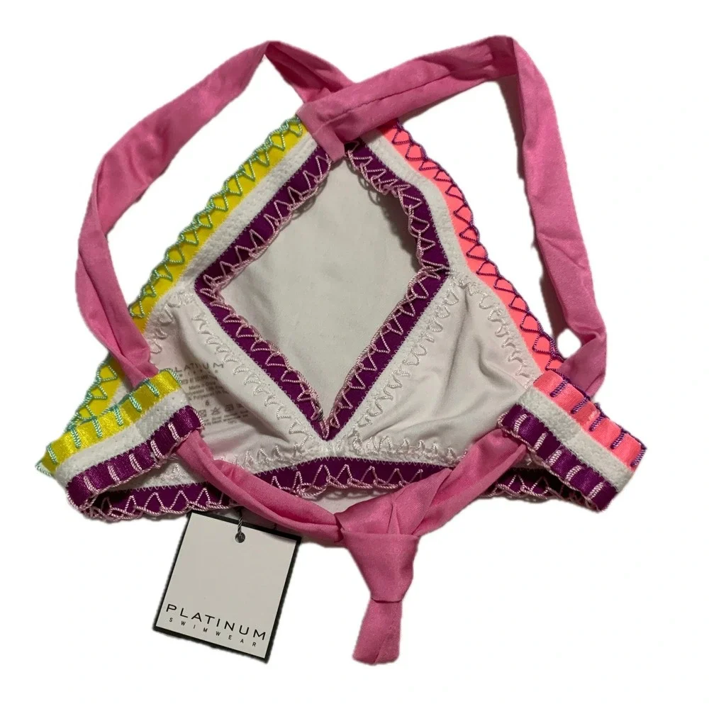 NWT PQ Swim rainbow embroidered baby bikini Top Size 6